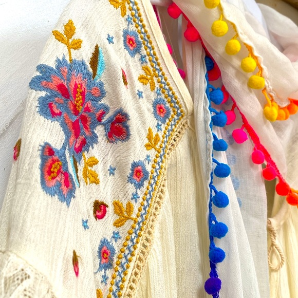 Cross Back boho Embroidered Lace Sleeves Blouse PTP-26/L-32 BNWT - Picture 6 of 10